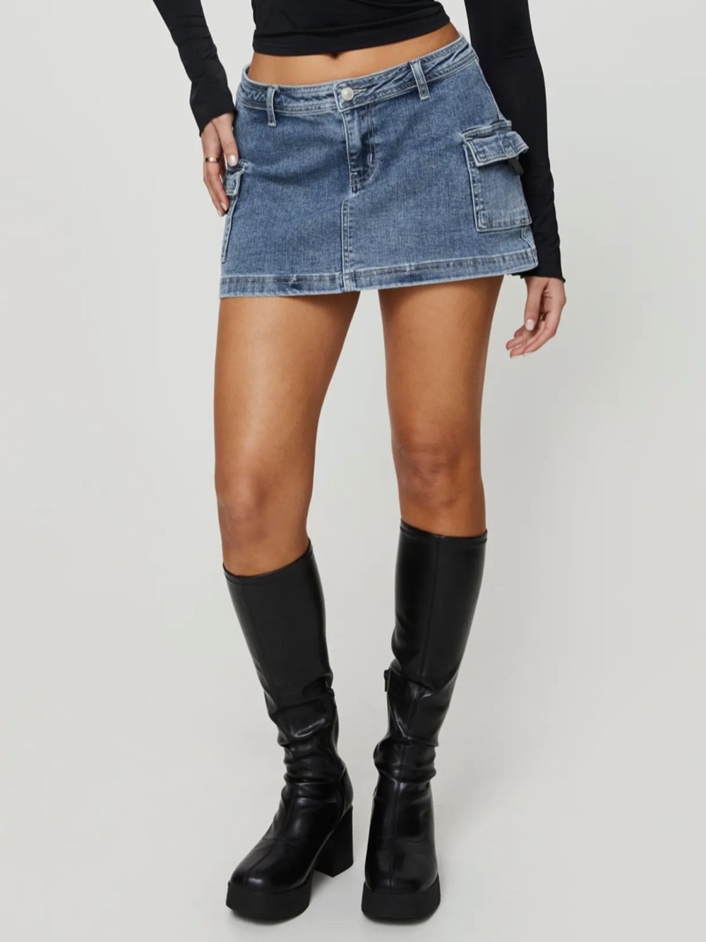 PRINCESS POLLY Grishae Low Rise Denim Cargo Mini Skirt